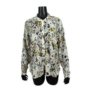 Jeans By Buffalo Button Up Floral Shirt‎ Long Sleeve 100% Polyester Women's XL